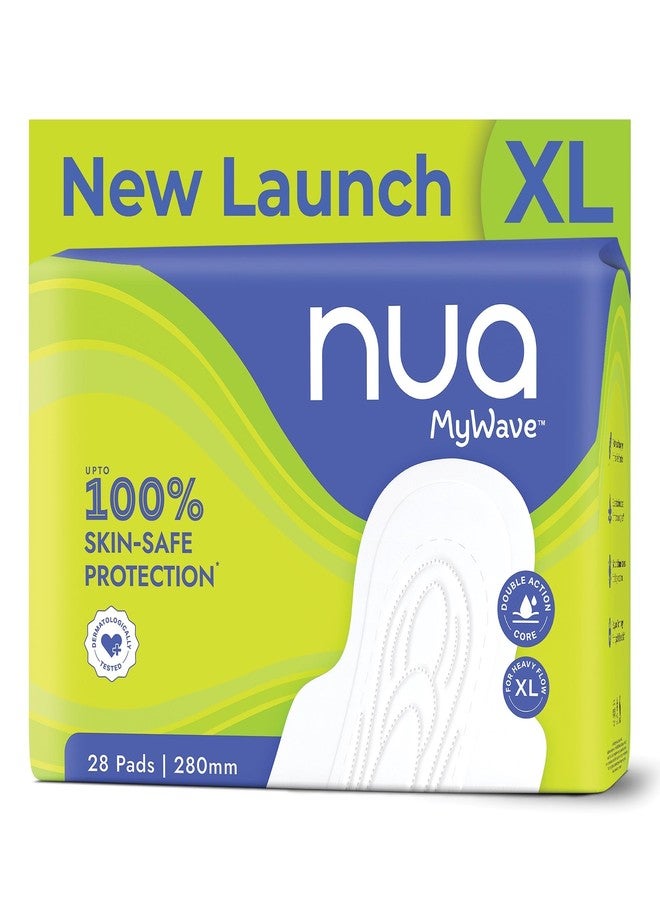 Nua MyWave XL Sanitary Pads for Women | Heavy Flow Period Pads | Super Soft, Rash-Free, Leak-Proof | Super Absorbent | Pack of 28 | Individually Wrapped | 280 mm - Image 1